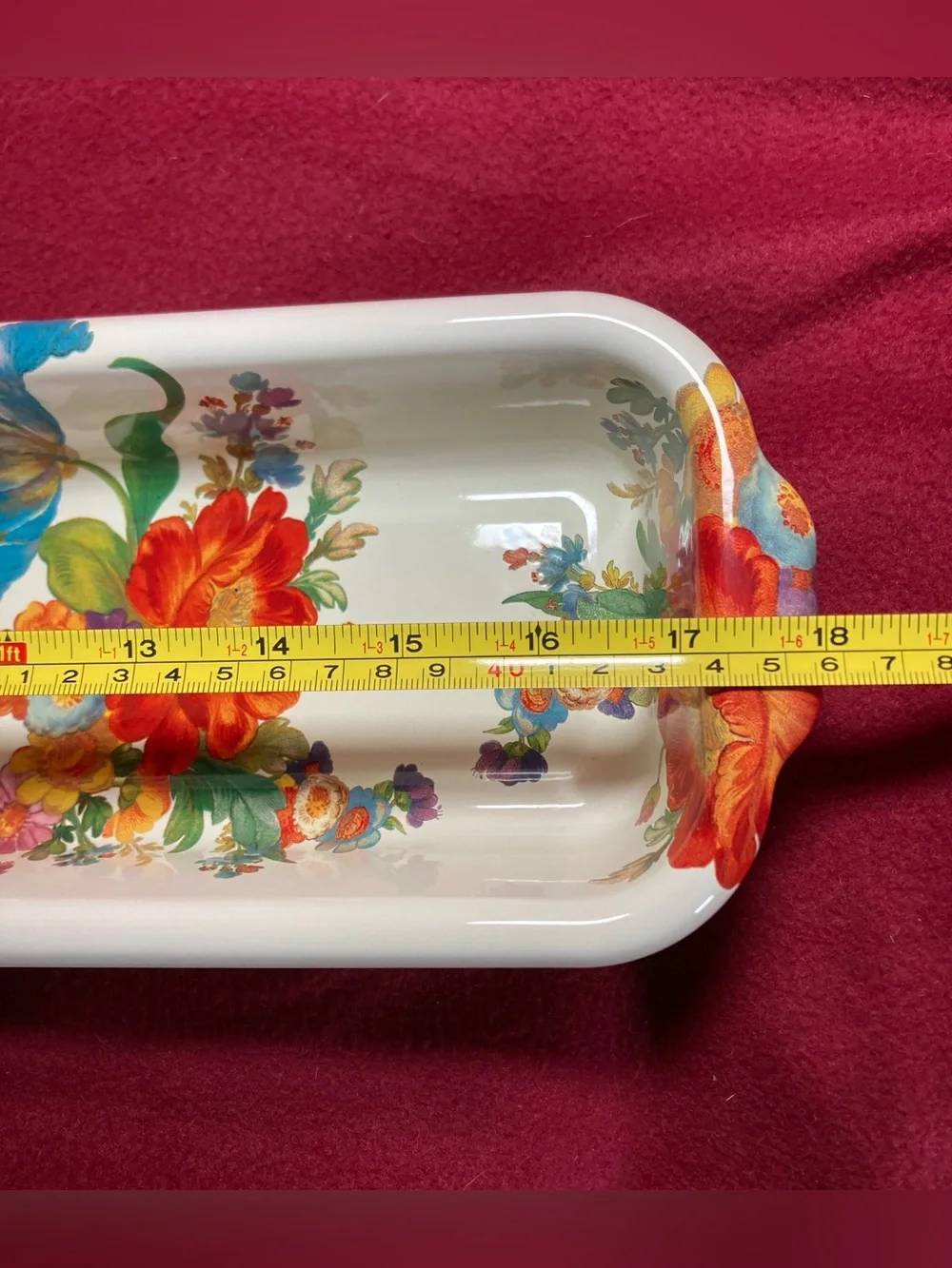 Mackenzie Childs White Flower Market Enamelware Baguette Dish 18” Bread Pan